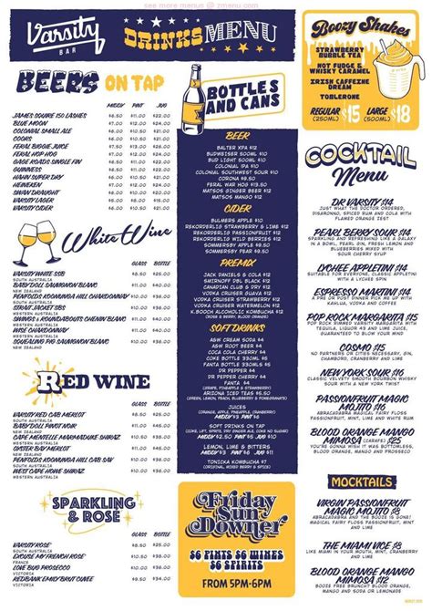 Menu at Varsity pub & bar, Morley, 33 Rudloc Rd