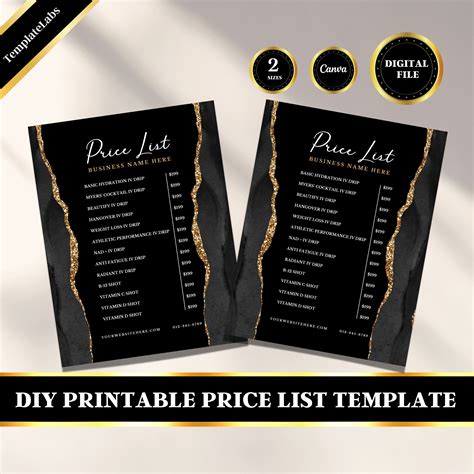 IV Hydration Template, Printable Price List Template, IV Drip Hydration ...