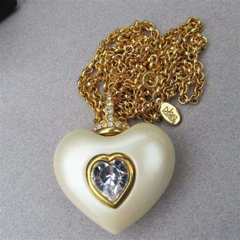 1990s Joan Rivers Puffy Faux Pearl & Rhinestone HEART Necklace ...