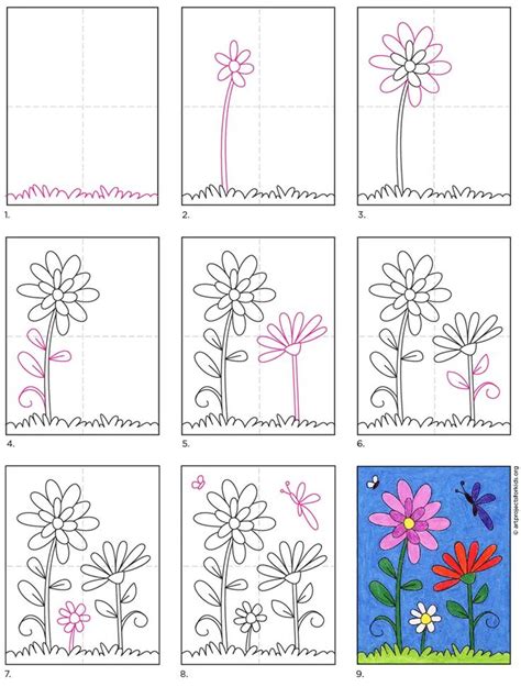 four pictures with flowers and butterflies on them, one is drawn in the ...