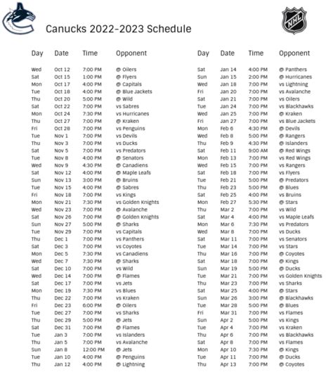 Canucks 2024-24 Schedule - Flore Jillana