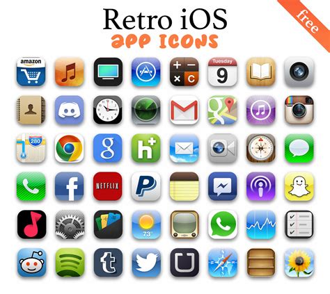 Retro iOS App Icons for iPhone - iOS 6 App Icons - Free Download