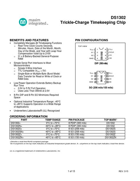 DS1302 Datasheet PDF - Trickle-Charge Timekeeping Chip