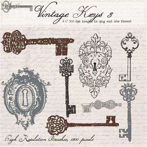 50% OFF SALE Vintage Locks and Keys 3, Digital Clip Art and Photoshop Brushes, Printable Artwork ...