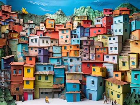 Paper sculpture of a Brazilian favela conceptual landscape Stock ...