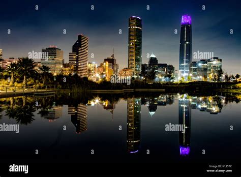 Santiago, Chile skyline at Night from Parque Bicentenario Stock Photo ...