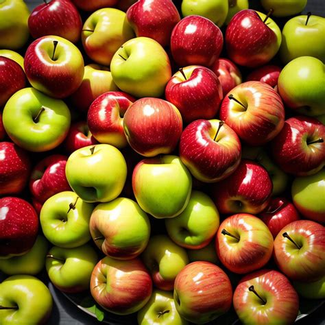 Premium Photo | Fresh red and green apples on the counter in the ...