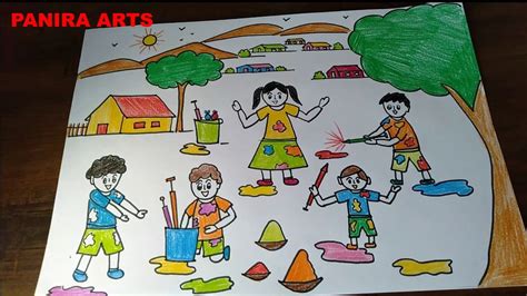 How To Draw Holi Festival Celebration Poster Drawing For Kids | Images and Photos finder