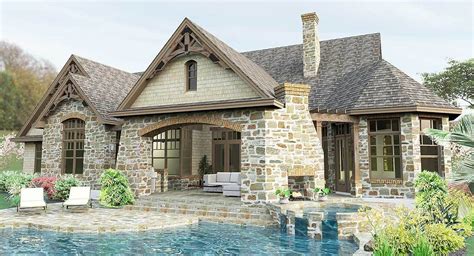 Plan 16806WG: 3-Bed Stone Cottage with 2-Car Garage and Upper Level Bonus Rooms | Stone house ...