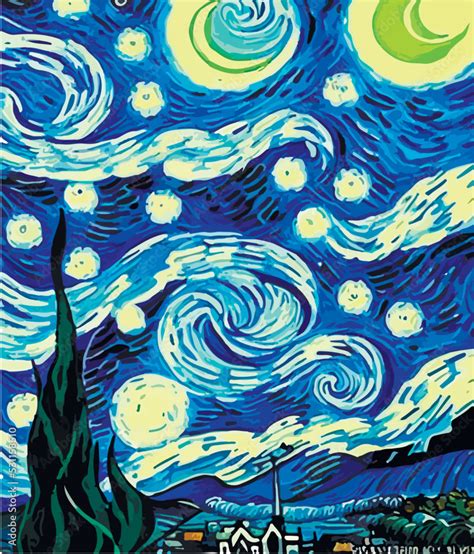 The Starry Night - Vincent van Gogh painting. vector Stock Vector ...