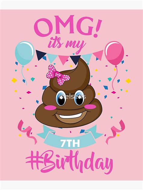 "7th Birthday Girl - Poop Emoji" Metal Print by melsens | Redbubble