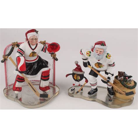 Lot of (2) Chicago Blackhawks Figurines with (1) Mr. Claus & (1) Mrs. Claus | Pristine Auction