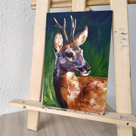 Original Acrylic Deer Painting Deer Wall Art Wildlife | Etsy