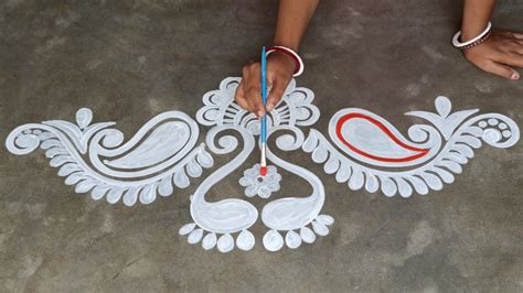 Very simple Laxmi pa alpona design for Laxmi puja, festival alpona ...