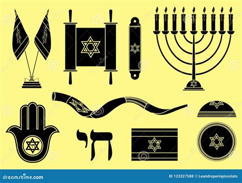 Jewish Symbols Colored. Black Fill Stock Vector - Illustration of ...