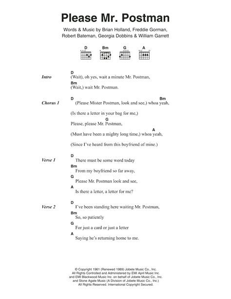 Please Mr. Postman by The Marvelettes - Guitar Chords/Lyrics - Guitar Instructor