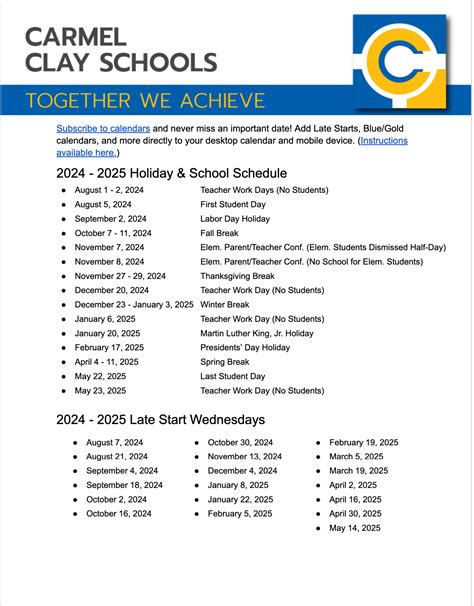 Carmel Clay Schools Calendar 2024-2025 in PDF