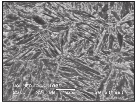 Martensitic microstructure of MIL-A46100 steel, SEM micrograph 3700X... | Download Scientific ...