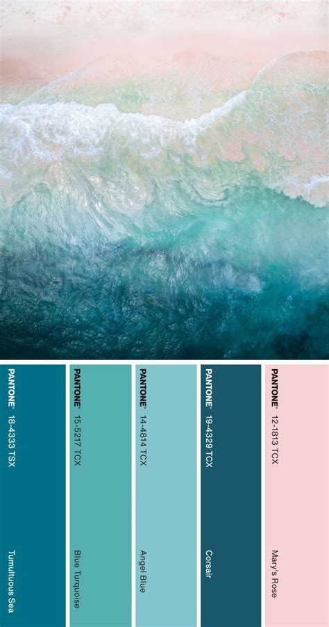 an ocean scene with blue, green and pink colors in the background is a ...