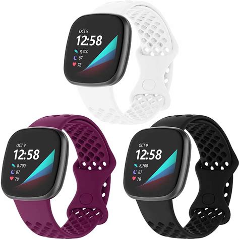 3 Pack Band Compatible with Fitbit Sense Bands, Waterproof Sport Silicone Fitbit Versa 3 Bands ...