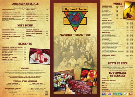 Highland House menu in Highland Charter Twp, Michigan, USA