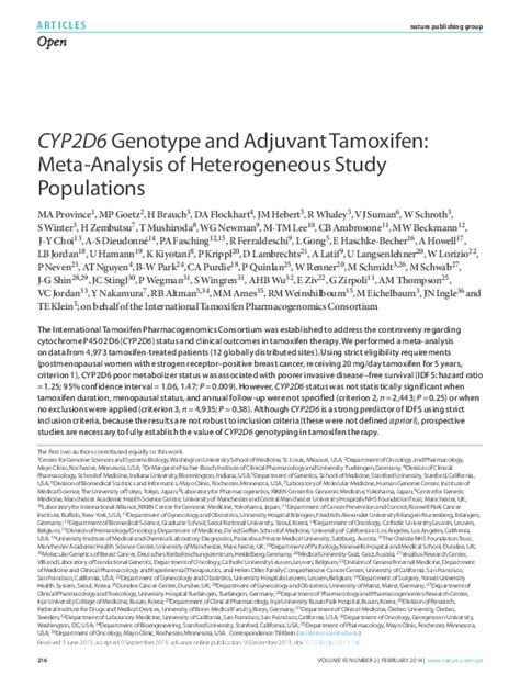 (PDF) CYP2D6 genotype and adjuvant tamoxifen: meta-analysis of ...