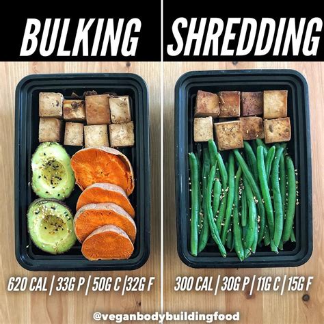 Vegan Bodybuilding Food on Instagram: “Vegan Bulking vs Shredding Meals ...