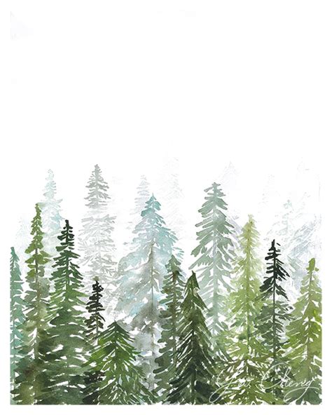 Watercolor Painting Printmaking Printing Drawing Watercolor Woods Pine Trees Painting Transparent