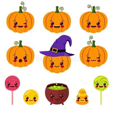 Kawaii halloween pumpkins stock vector. Illustration of cartoon - 45360121