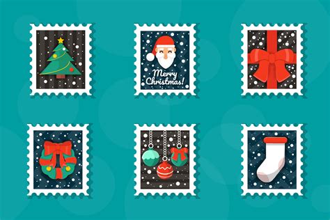 Christmas Stamps Flat Style Collection Vector Design EPS10, Christmas ...