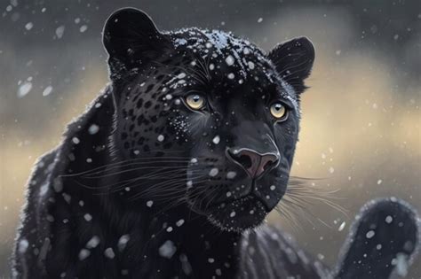 Premium AI Image | Black leopard in close up on snow