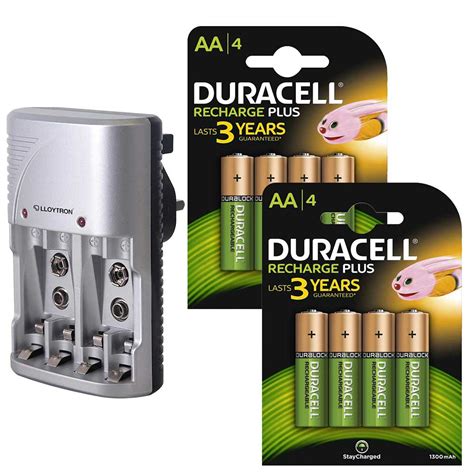 Lloytron Mains Battery Charger + 8 x Duracell AA 1300 mAh Rechargeable Batteries | eBay