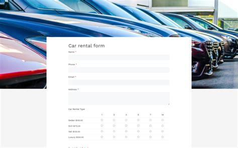 Car rental form template for Google Forms