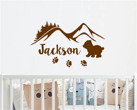 Boy Name Wall Decals Nursery Woodland Wall Sticker Nursery Vinyl Bear Baby Boy Kids Decor ...