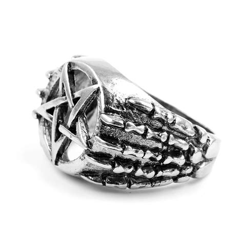 Ancient Silver Pentagram Rings Top Quality Punk Dragon Claw Pentacle ...