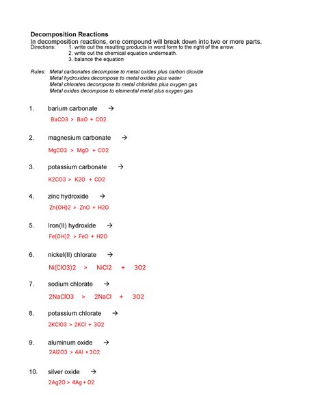 Kami Export - Decompostion Reactions Worksheet - Decomposition ... - Worksheets Library