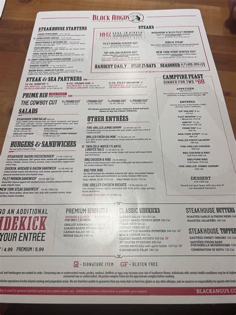 Menu at Black Angus Steakhouse, Federal Way