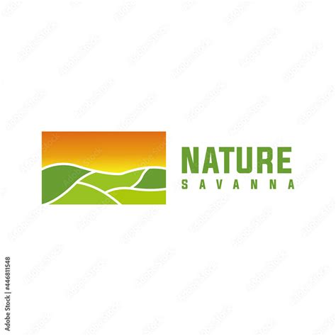 savanna nature logo design. the savanna is wide and green. The savanna is fresh and cool. Flat ...