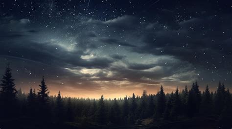 Premium AI Image | A forest with stars and moon in the sky