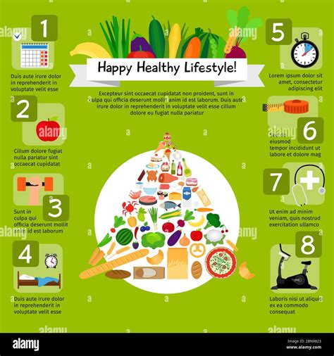 Happy healthy lifestyle infographic design with healthy food and sport icons. Vector ...