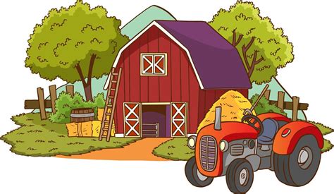 ferme dessin animé couleur clipart illustration.cute tracteur dessin illustration vectorielle ...