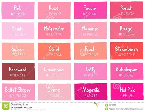 Color palette pink, Color names chart, Hex color palette