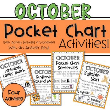 OCTOBER Pocket Chart Activities: Set of 4 with Worksheets and Answer Key!
