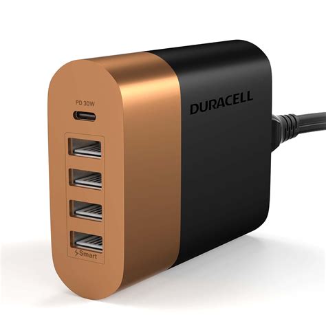 Duracell 60W Fast Desktop Charger Adapter with Type C PD 30W & 4 Smart ...