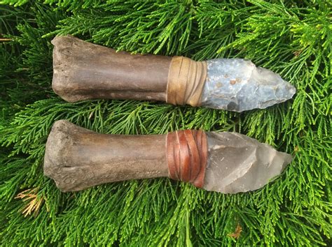 Stone Age Knife With the Flint Blade. Primitive Tool. Primitive Dagger ...