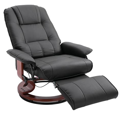 HOMCOM Adjustable Swivel Recliner Chair with Footrest Manual Traditional Faux Leather - Walmart.com