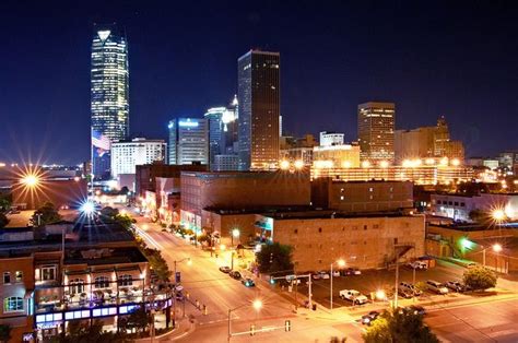 Oklahoma City Skyline from Bricktown at Night | Oklahoma city hotels, Bricktown oklahoma city ...