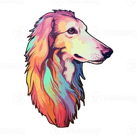 Colorful Borzoi Dog, Borzoi Portrait, Dog Sticker Clip art, Dog Lover ...