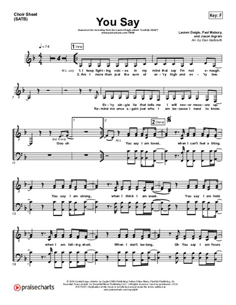 You Say (Piano) Sheet Music PDF (Lauren Daigle) - PraiseCharts