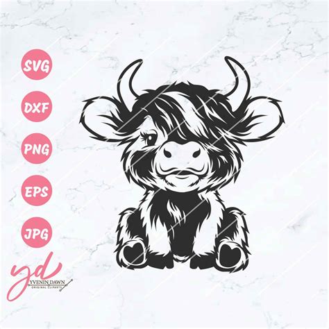 Cute Highland Cow Sitting Svg Png Highland Cow Svg Cow Svg Cute Cow Svg Baby Cow Svg Highland ...